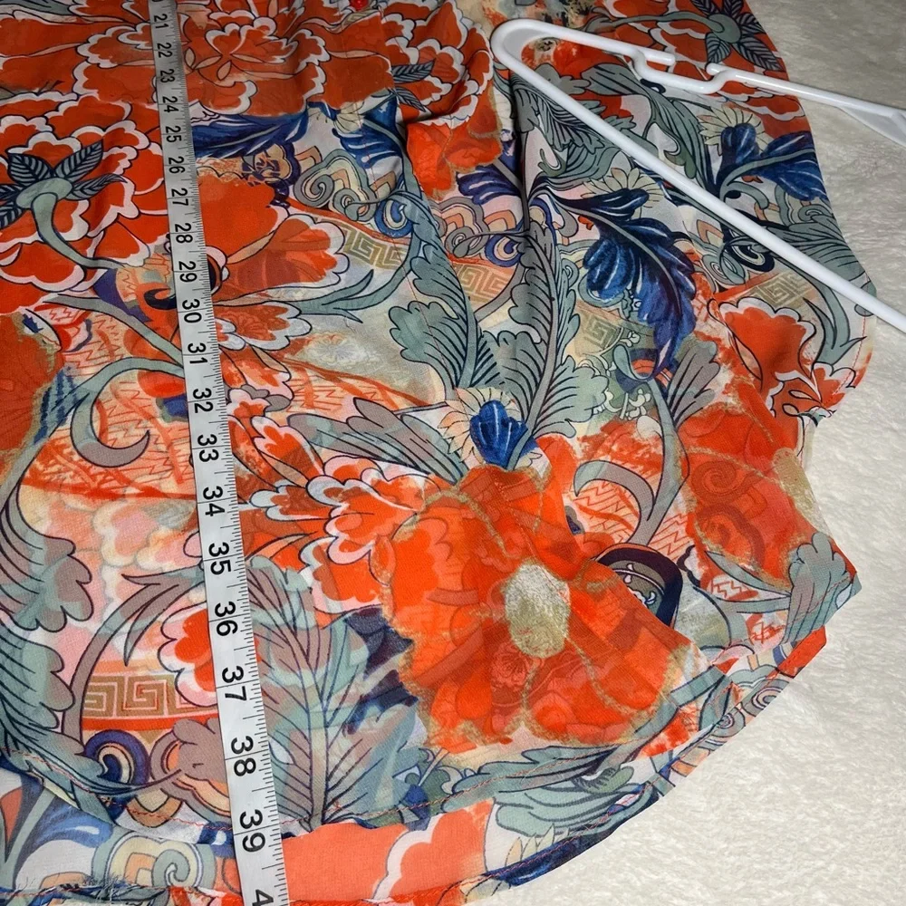 Peter Nygard Orange and Blue‎ Floral Tunic Dress Sz 14 semi-sheer, sleeveless